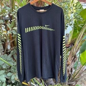 Vintage 2000s Nike Long Sleeve Shirt Black Neon Swoosh Striped Sleeves XXL